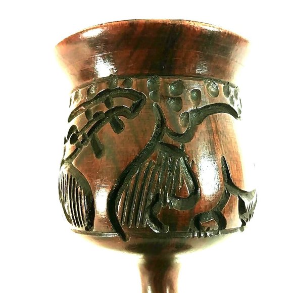 Goblets Artisan Hand Carved Wood Rhino Design Decoration Only Set of 3 - Picture 8 of 10